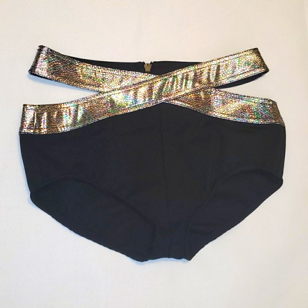 CLUB EXX Black and Holographic Shorts Size XS NWOT